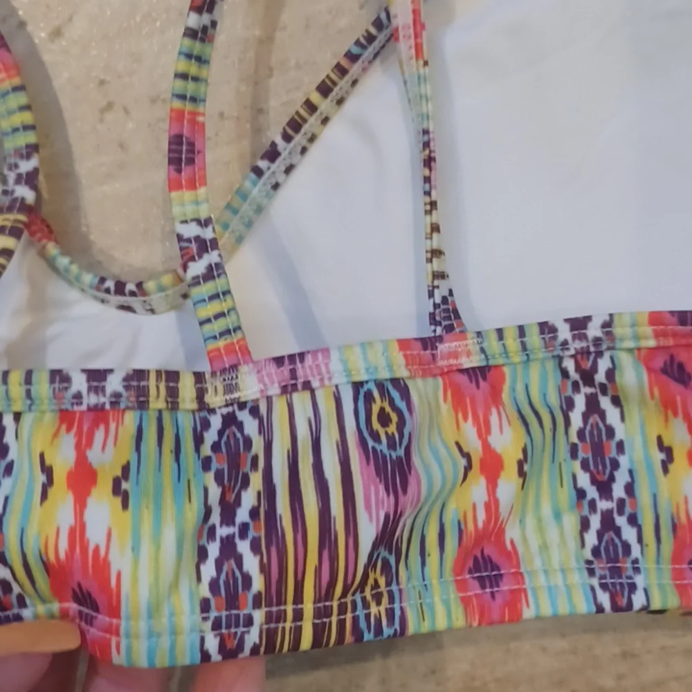 Pilyq Barcelona Multi-Colored Design Print Beaded Front Strappy Bikini Top - Picture 5 of 8